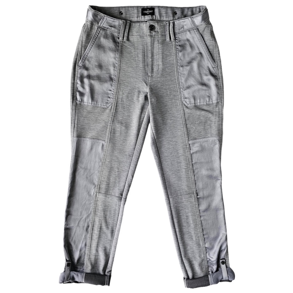 WHBM WKND Knit Satin-Trim Straight Crop Jeans Heather Mercury